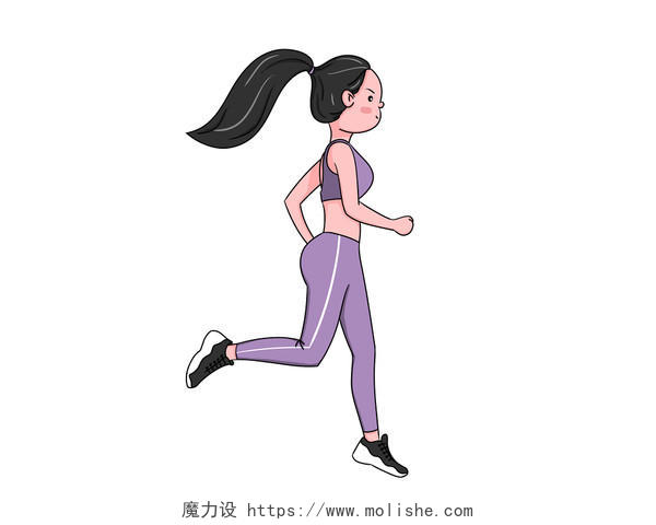 全民健身日卡通女孩跑步健身全民健身元素素材